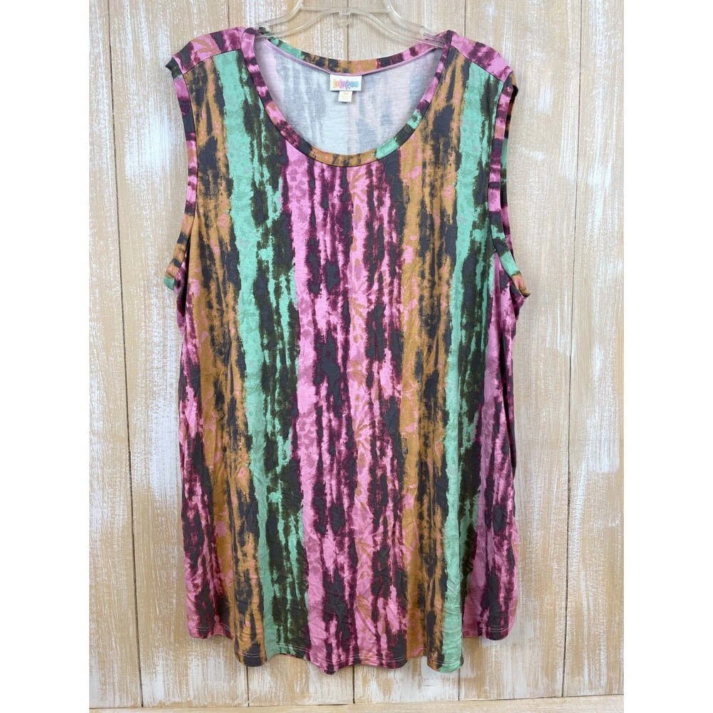 LulaRoe Plus Size 3XL Sleeveless Multicolor Tie-dye Stripe Top